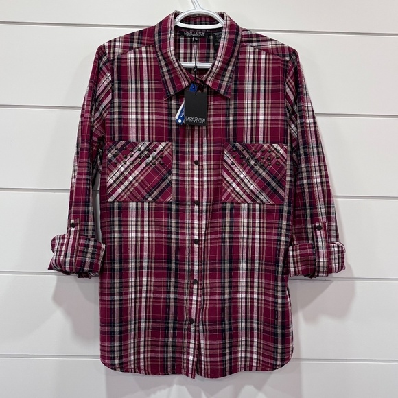 Lady Dutch NWT snap closure plaid fitted shirt with pocket embellishments sz XL - Picture 2 of 16